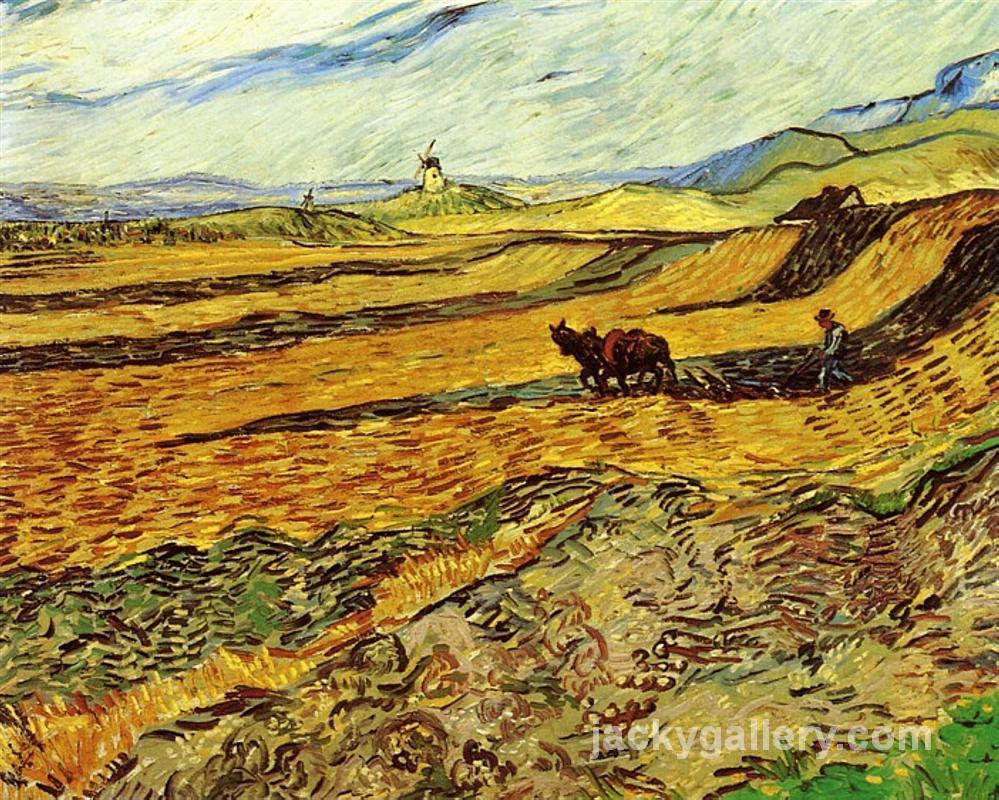 Field and Ploughman and Mill, Van Gogh painting